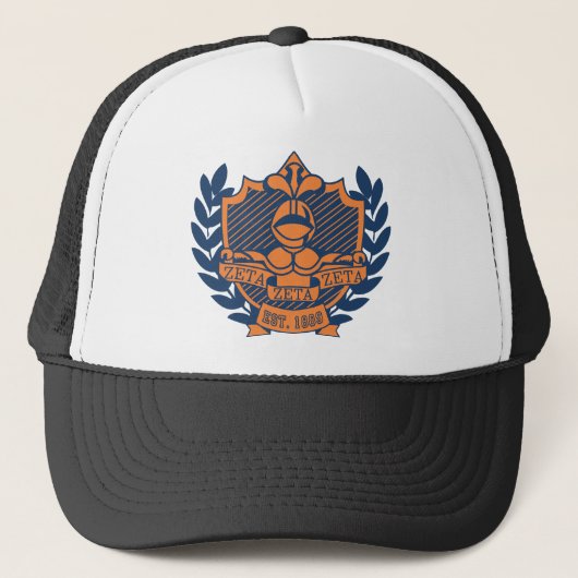 Zeta Zeta Zeta Frathood Crest - Navy/Oranje Trucker Pet (Voorkant)