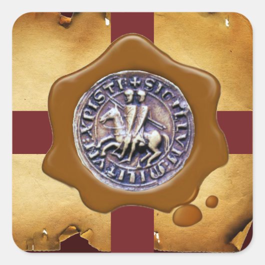 ZETEL VAN DE KNIGHTS TEMPLAR, bruine was, perkamen Vierkante Sticker (Voorkant)