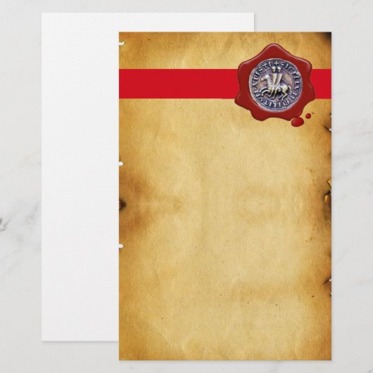 ZETEL VAN DE KNIGHTS-TEMPLAR, rode was, perkament Briefpapier (Voorkant / Achterkant)