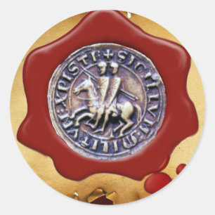 ZETEL VAN DE KNIGHTS-TEMPLAR, rode was, perkament Ronde Sticker