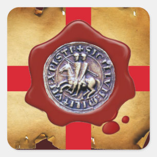 ZETEL VAN DE KNIGHTS-TEMPLAR, rode was, perkament Vierkante Sticker