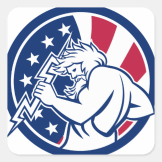 Zeus met Thunderbolt USA vlag icoon Vierkante Sticker