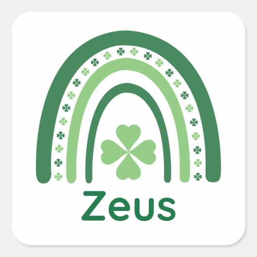 Zeus Name Clover Boho Rainbow Vierkante Sticker (Voorkant)
