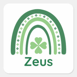 Zeus Name Clover Boho Rainbow Vierkante Sticker