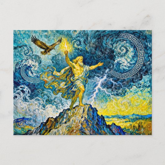 Zeus on Stormy Rocks with Lightning Bolt and Eagle Briefkaart (Voorkant)