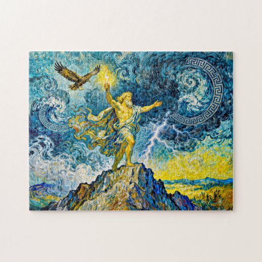 Zeus on Stormy Rocks with Lightning Bolt and Eagle Legpuzzel (Horizontaal)