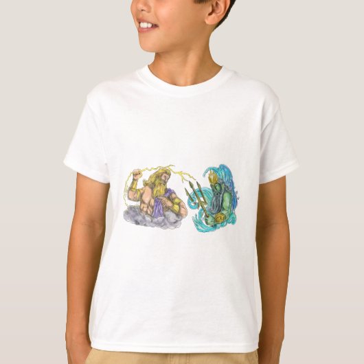 Zeus Thunderbolt Vs Poseidon Trident Tattoo T-shirt (Voorkant)