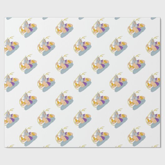 Zeus Wielding Thunderbolt Lightning Tekening Cadeaupapier (Vlak)