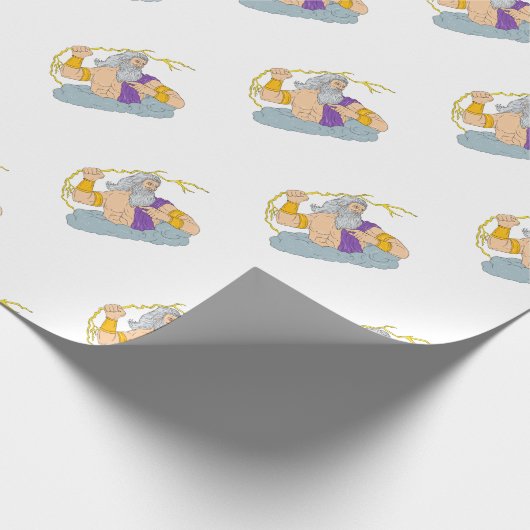 Zeus Wielding Thunderbolt Lightning Tekening Cadeaupapier (Hoek)