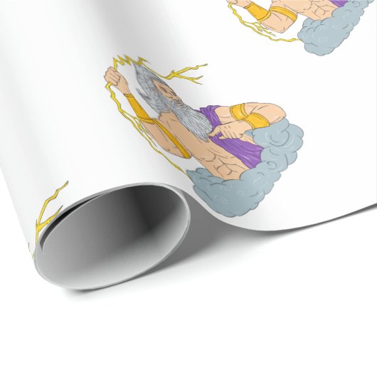 Zeus Wielding Thunderbolt Lightning Tekening Cadeaupapier (Rol Hoek)