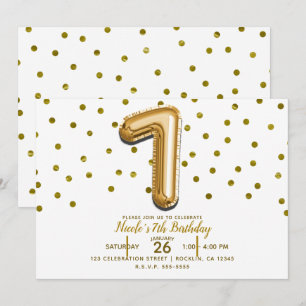 ZEVEN 7 Gouden Ballon Confetti 7e Verjaardagsfeest Kaart