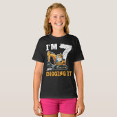 Zeven 7 jaar 7e Verjaardag Digger Boy Construction T-shirt (Voorkant volledig)