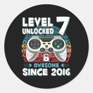 Zeven 7jaar BDay Son Boy Fun Gamer 7th Old Bi Ronde Sticker