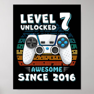 Zeven 7jr Verjaardag Zoon Jongen Grappig Gamer 7e  Poster