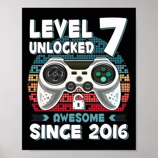 Zeven 7jr Verjaardag Zoon Jongen Grappig Gamer 7e  Poster (Voorkant)