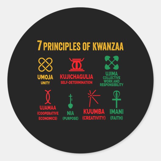 Zeven beginselen van Kwanzaa Mannen Vrouwen Kinder Ronde Sticker (Voorkant)