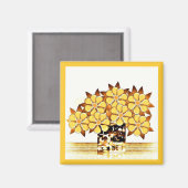 Zeven bloemen en Vaas Gele Magneet (Voorkant / Achterkant)
