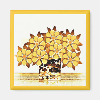 Zeven bloemen en Vaas Gele Magneet