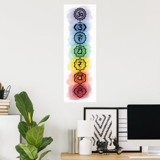 Zeven Chakra Symbolen voor Spiritueel en minimalis Poster (Thuiskantoor)