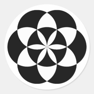 Zeven Circle Flower Stickers, BW Ronde Sticker