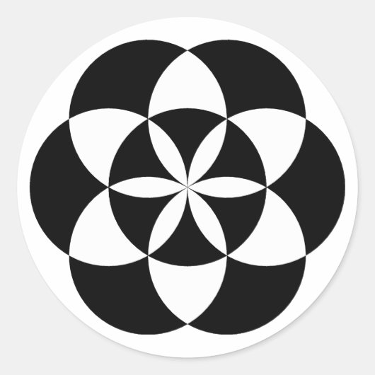 Zeven Circle Flower Stickers, BW Ronde Sticker (Voorkant)