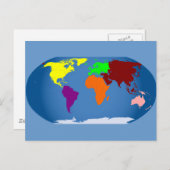 Zeven continenten gekleurd briefkaart (Voorkant / Achterkant)
