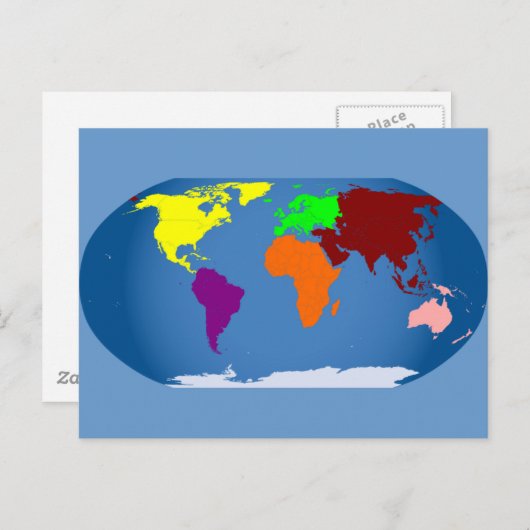 Zeven continenten gekleurd briefkaart (Voorkant / Achterkant)