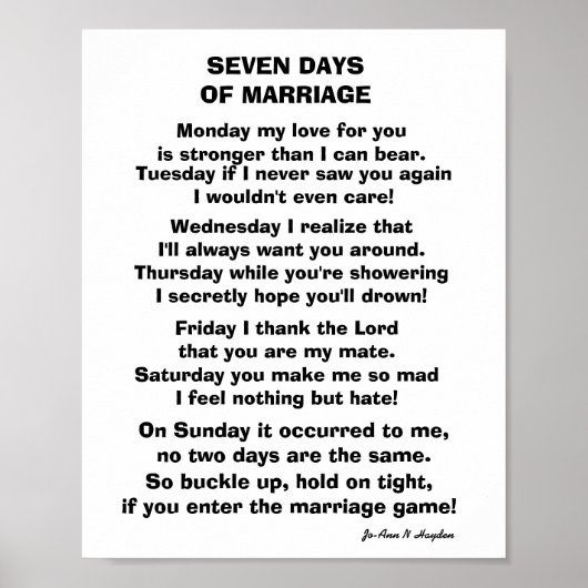 ZEVEN DAGEN MARRIAGE POEM POSTER (Voorkant)