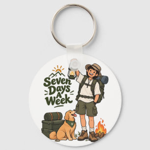 Zeven dagen per week kampeeravontuur ontwerp sleutelhanger