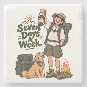 Zeven dagen per week kampeeravontuur ontwerp stenen onderzetter