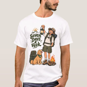 Zeven dagen per week kampeeravontuur ontwerp t-shirt