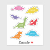 Zeven dinosaurus silhouetten, Kinder gepersonalise Sticker (Vel)