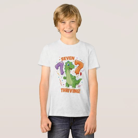 Zeven en bloeien! – Dino-thema 7e verjaardag Tri-Blend Shirt (Voorkant volledig)