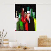 Zeven flessen wijn aan de muur poster (Keuken)