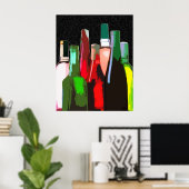 Zeven flessen wijn aan de muur poster (Thuiskantoor)