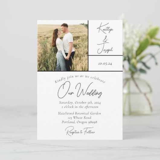 Zeven fotocollage Moderne bruiloft uitnodiging (Staand voorkant)