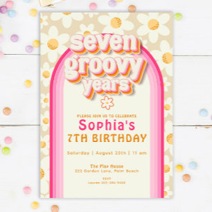 Zeven Groovy Years Boho Daisy Rainbow Birthday Kaart