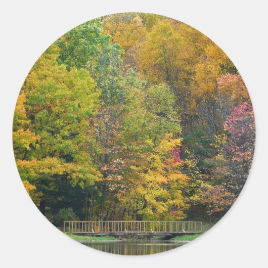 Zeven Herfst Bridge II Autumn Landschap Ronde Sticker (Voorkant)