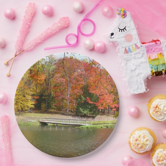 Zeven Herfst Bridge III Autumn Landschap Papieren Bordje (Feest)