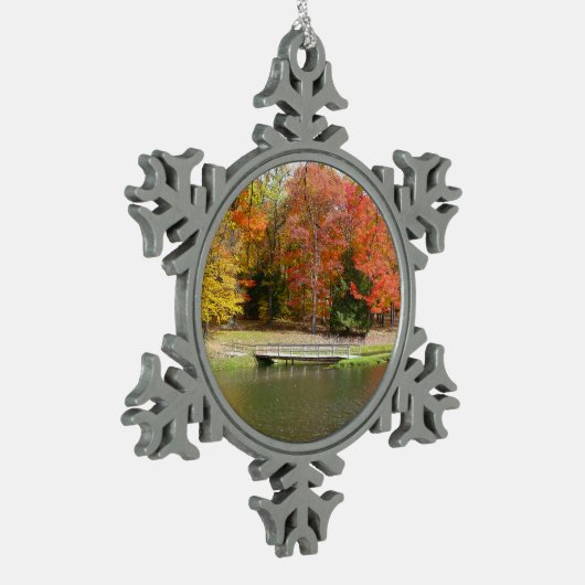 Zeven Herfst Bridge III Autumn Landschap Tin Sneeuwvlok Ornament (Links)