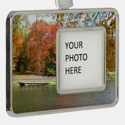 Zeven Herfst Bridge III Autumn Landschap Verzilverd Omlijst Ornament (Rechts)