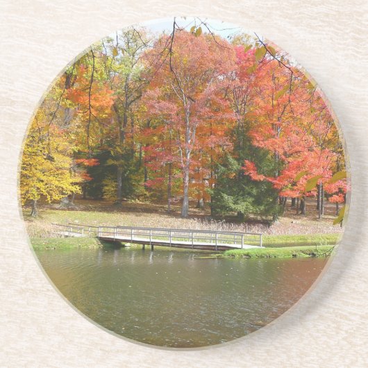 Zeven Herfst Bridge III Autumn Landschap Zandsteen Onderzetter (Voorkant)