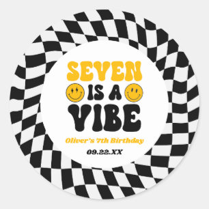 Zeven Is Een Sfeer Retro Zevende 7e Verjaardagsfee Ronde Sticker