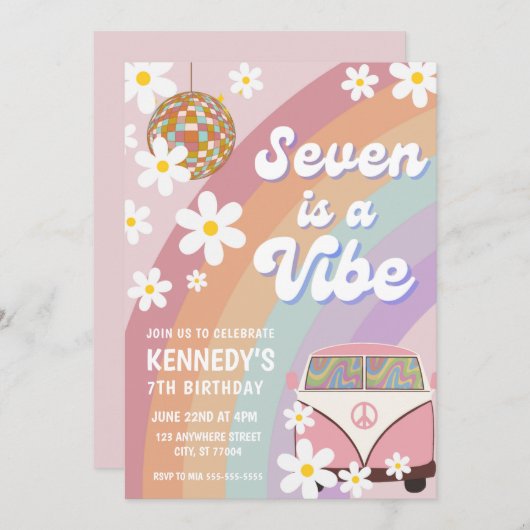 Zeven is een vibe 7e verjaardag uitnodiging (Voorkant / Achterkant)
