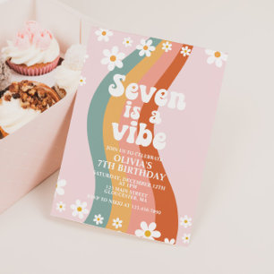 Zeven is een Vibe groovy madeliefje regenboog 7e v Kaart