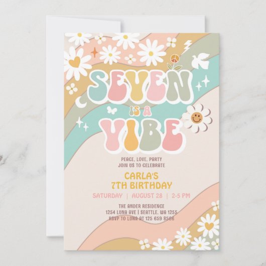 Zeven is een Vibe Groovy Retro 7e verjaardag Kaart (Voorkant)