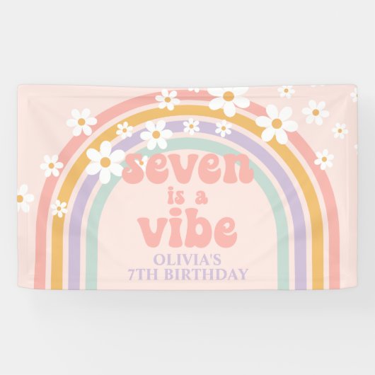 Zeven is een Vibe Pastel regenboog 7e verjaardag Spandoek (Horizontaal)