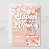 Zeven is een Vibe Pink Daisy Groovy 7e verjaardag Kaart (Voorkant)