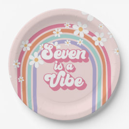 Zeven is een Vibe Regenboog Roze 7e Verjaardag Papieren Bordje