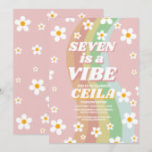 Zeven is een Vibe Retro 7e Groovy Roze Meisje 1970 Kaart (Voorkant / Achterkant)
